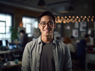 Obraz premium Confident handsome and successful asian man smiling and looking determined. Generative AI