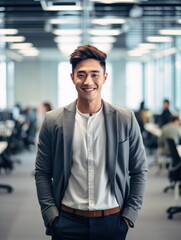 Obraz premium Confident handsome and successful asian man smiling and looking determined. Generative AI