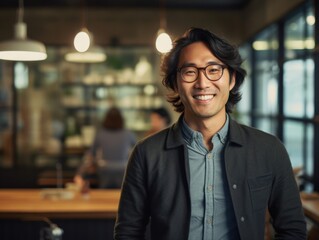Fototapeta premium Confident handsome and successful asian man smiling and looking determined. Generative AI