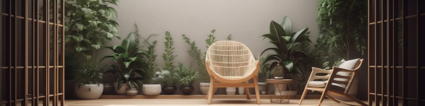 home interior design template mock up house with wooden patio terrace with natural daylight and outdoor furniture desin background,ai generate