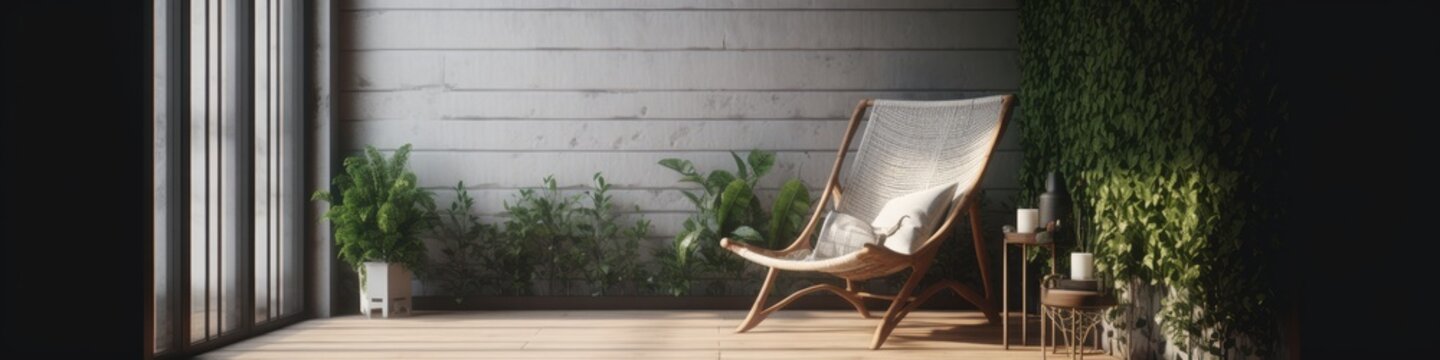 home interior design template mock up house with wooden patio terrace with natural daylight and outdoor furniture desin background,ai generate © VERTEX SPACE