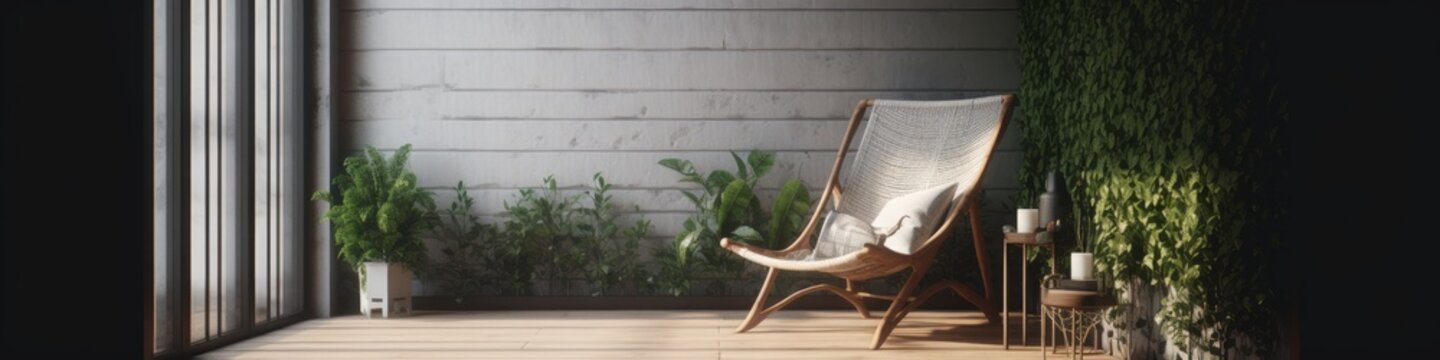 home interior design template mock up house with wooden patio terrace with natural daylight and outdoor furniture desin background,ai generate