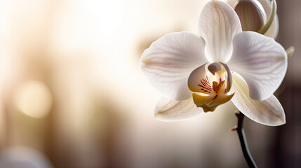 Close up of beautiful white orchid flower. Floral background.