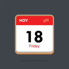 friday 18 november icon with black background, calender icon