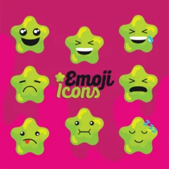 Fotobehang Set of colored cute star shape emoji Vector © laudiseno