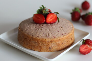 Strawberry cake. A simple tea time cake, flavored with fresh strawberry puree