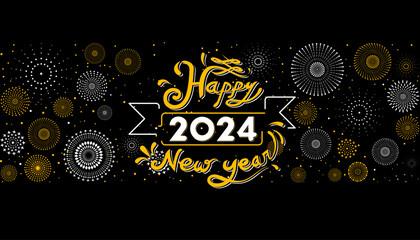 Happy new year 2024. Fireworks background.