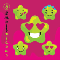 Set of colored cute star shape emoji Vector