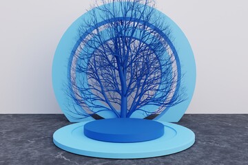 Natural podium, 3D render Mock up for exhibitions, presentation of products, relaxation and health.