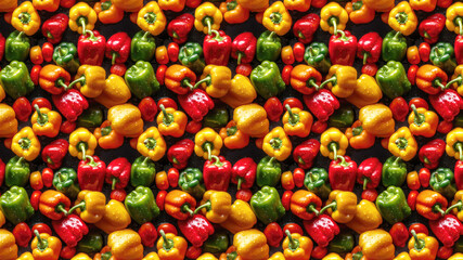 Red paprika seamless pattern. Bell swet pepper organic food background
