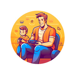 Padre e hijo jugando a la consola