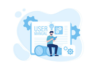 A man studying the user manual book concept flat illustration