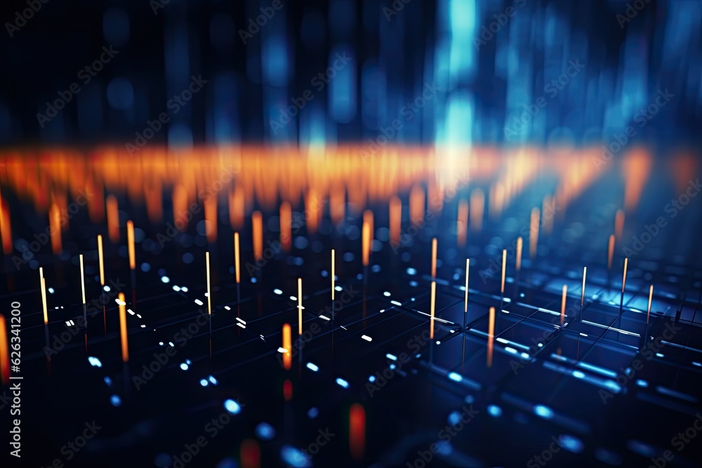 Poster abstract futuristic technology concept of data transfer with glowing wire and dots background. gener