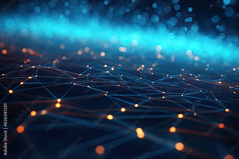 Poster abstract futuristic technology concept of data transfer with glowing wire and dots background. gener