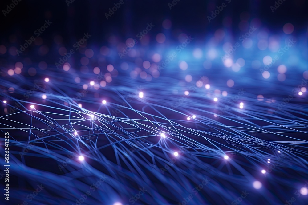 Poster abstract futuristic technology concept of data transfer with glowing wire and dots background. gener