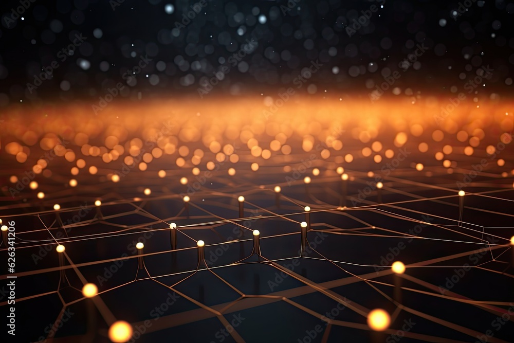 Poster abstract futuristic technology concept of data transfer with glowing wire and dots background. gener