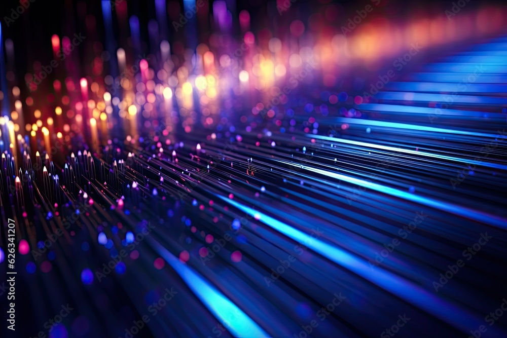 Poster abstract futuristic technology concept of data transfer with glowing wire and dots background. gener