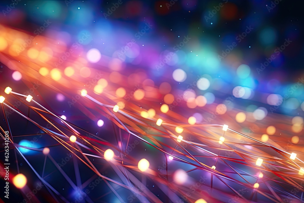 Poster abstract futuristic technology concept of data transfer with glowing wire and dots background. gener