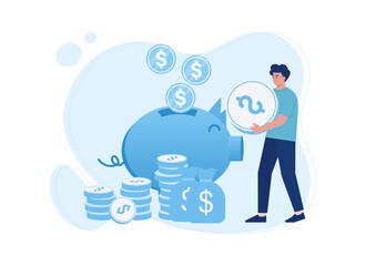 Man saving with piggy bank concept flat illustration