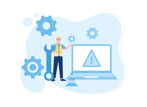 IT support is fixing software errors concept flat illustration