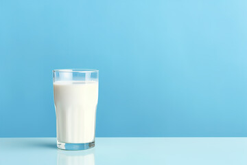 Glass of milk on pastel blue background - obrazy, fototapety, plakaty