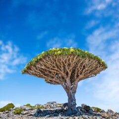 Socotra Dragons Blood Tree (Dracaena draco) Socotra Island. Yemen , Dracaena cinnabari, typical flora, Tenerife island natural symbol