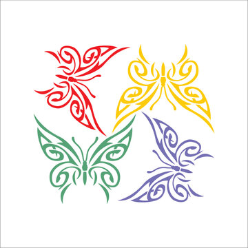 vector illustration of four butterflies in different colors can be used as graphic design