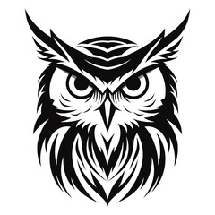 Owl bird logo portrait black silhouette vector