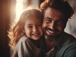 Happy Father Day. Father and daughter smiling happily. Generative AI