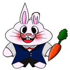 A rabbit pink drawing hold a carrot.