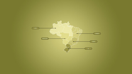 Mapa do Brasil e suas regiões, fundo amarelo © JCGX