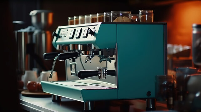 Process of coffee making using coffee machine at restaurant by talanted barista. Generative Ai