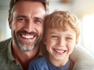 Happy Father Day. Father and son smiling happily. Generative AI