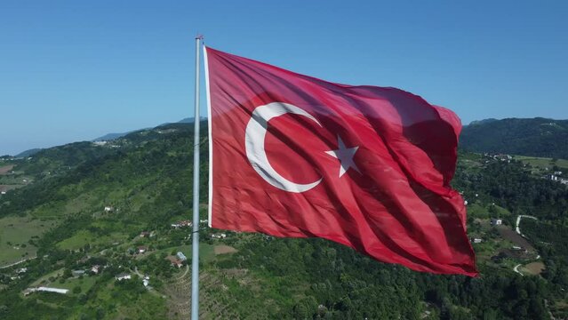 30 Agustos Zafer Bayrami concept. Turkish flag aerial view. 30 August Victory Day. Turkish National Holiday concept