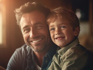 Happy Father Day. Father and son smiling happily. Generative AI