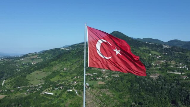 30 Agustos Zafer Bayrami concept. Turkish flag aerial view. 30 August Victory Day. Turkish National Holiday concept