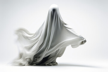 Scary ghost on white background. Generated AI.