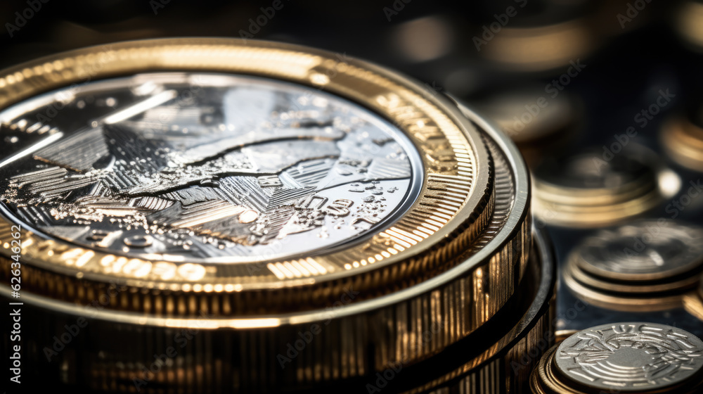 Poster close up of coins. created with generative ai technology.