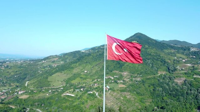 30 Agustos Zafer Bayrami concept. Turkish flag aerial view. 30 August Victory Day. Turkish National Holiday concept