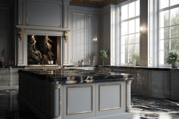 Luxury marble kitchen, generative ai