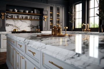 Luxury marble kitchen, generative ai