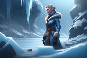 A woman standing in a valley full of cold ice.
Generative AI
