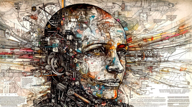 Thinking Man. Head of human with lots of details, representing thinking and analysing progress. 