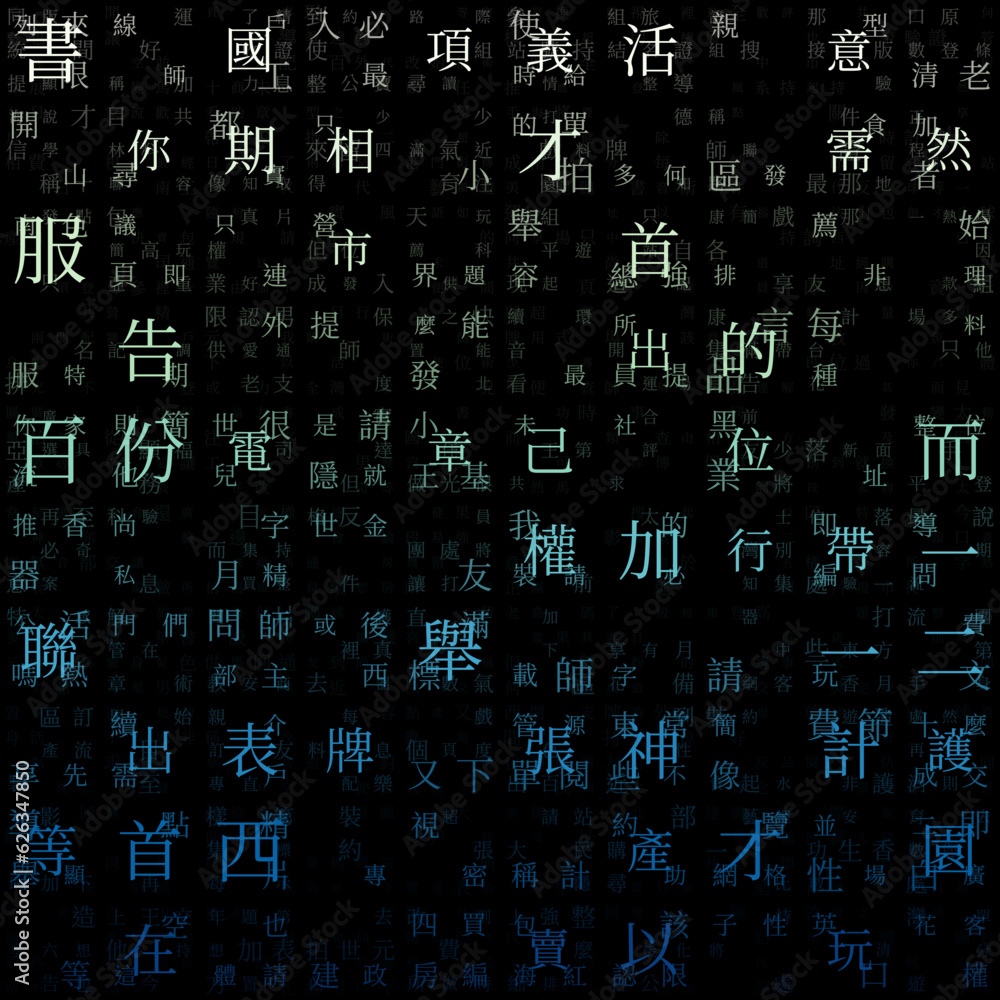 Fototapete letters grid background. random characters of chinese traditional alphabet. gradiented matrix patter