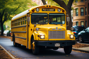 Fototapeta na wymiar Back to school. A big yellow bus is waiting for the students. The concept of education