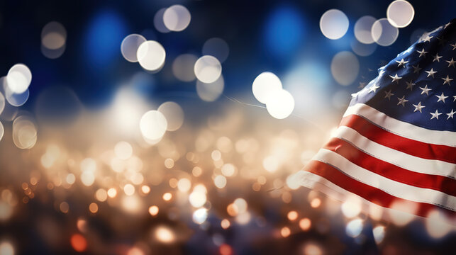 American flag and bokeh background with copy space for american celebration. Generative Ai