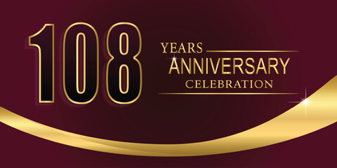 108th Year anniversary celebration background. Golden lettering and a gold ribbon on dark background,vector design for celebration, invitation card, and greeting card.