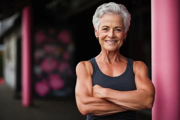 Fototapete Fitness Portrait of a fit senior woman citizen, displaying strength and an active lifestyle, important to keep in shape even at age