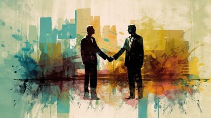 Handshake abstract art. two businessman handshake isolated. successfully negotiate. handshake. two businessman shake hand with partner to confirm business deal. Made With Generative AI.