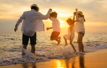 Happy family enjoying together on beach on holiday vacation, Family with beach travel, People enjoying with holiday vacation, High quality photo - Powered by Adobe